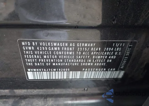2012 Volkswagen Gti 4-Door from USA, damaged, VIN WVWHV7AJ7CW192605